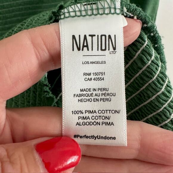 Nation LTD. Bardot Top Pima Cotton Size: M Color: Fern - Picture 7 of 8